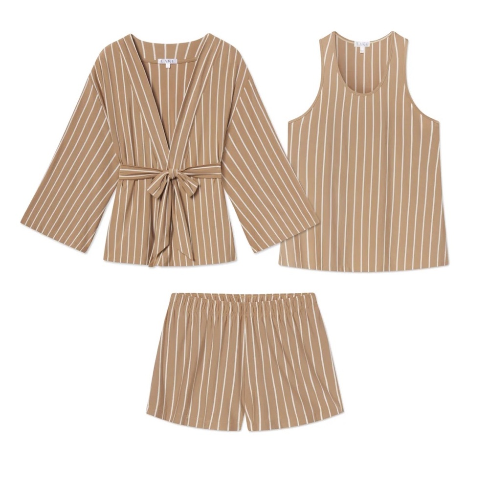 Lake DreamModal Kimono Shorts Bundle in Sandstone Vertical Stripe